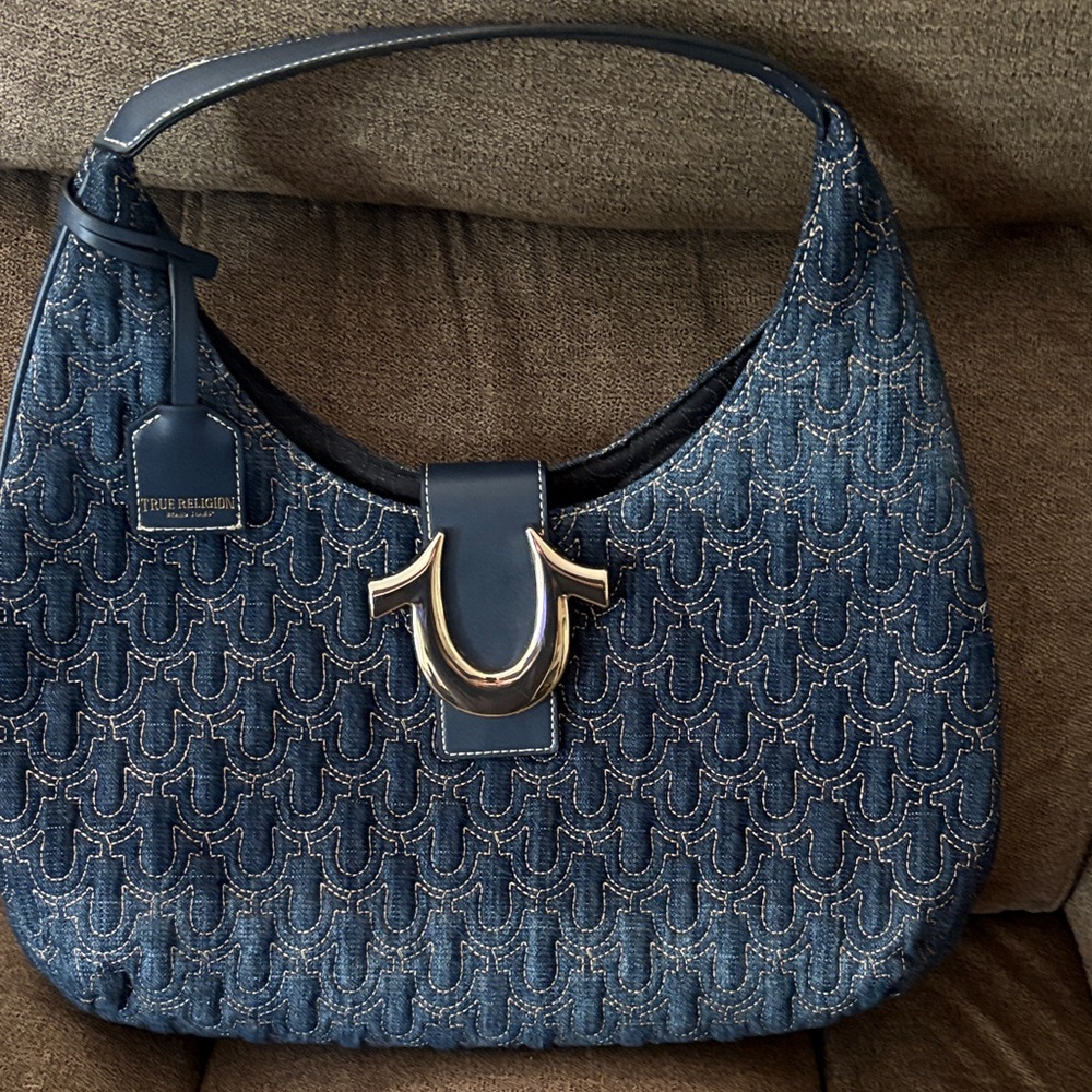 True Religion Quilted Blue Hobo Bag